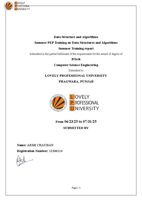 Summer Training Report on Data Structures and Algorithms (BTech CSE ...