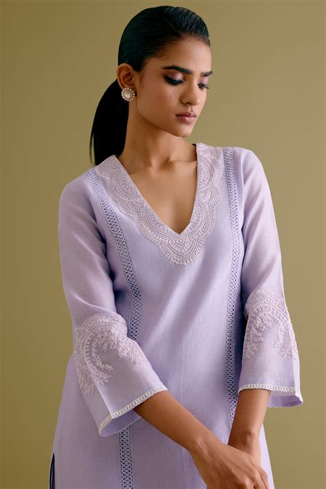 Devnaagri - Lilac Silk Chanderi Dori Embroidered Kurta Set