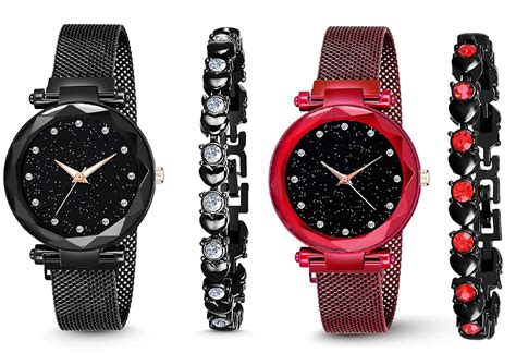 Buy Xaliconi Analogue Rose Gold and Purple Magnet Strep with Bracelet ...