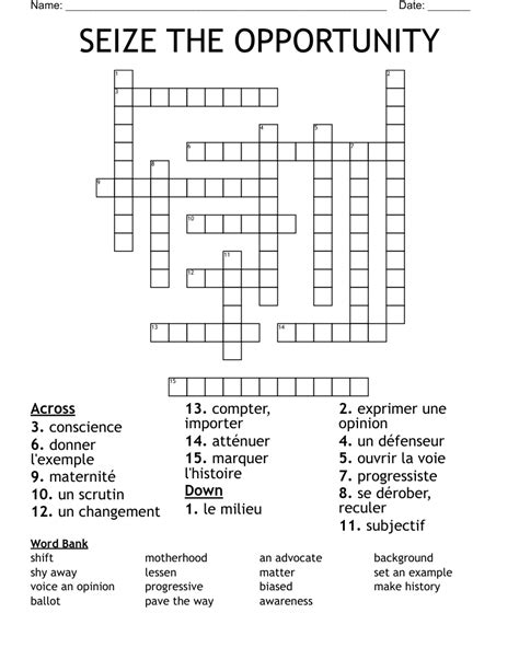 SEIZE THE OPPORTUNITY Crossword - WordMint