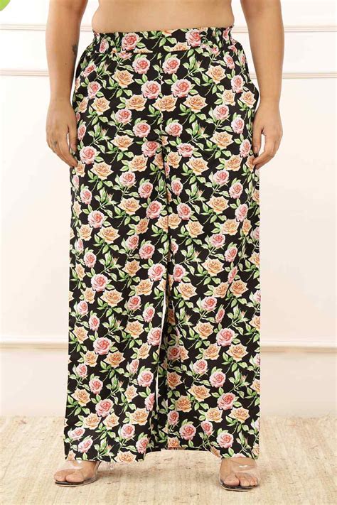 Black Polka Print Cotton Plus Size Pant Online in India | Amydus