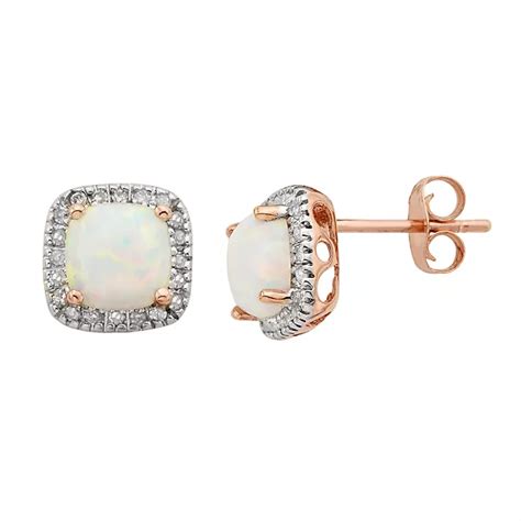 Lab-Created Opal and 1/6 Carat T.W. Diamond 10K Gold Halo Button Stud ...