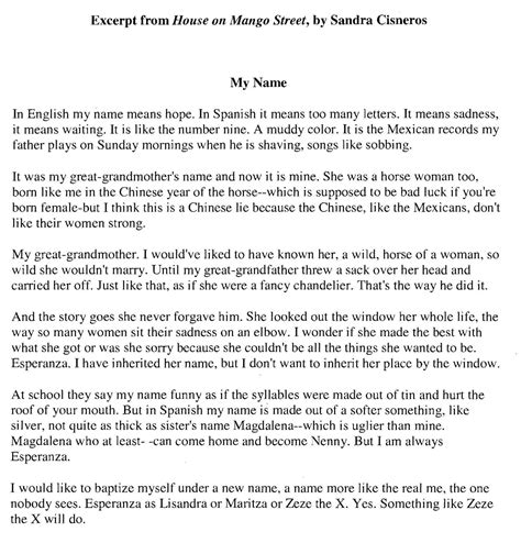 El Mundo Hispano: Sandra Cisneros -- "Mi Nombre" from The House on ...