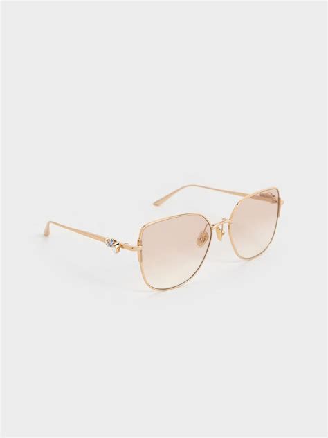 Light Gold Crystal-Embellished Metal-Rim Butterfly Sunglasses - CHARLES ...