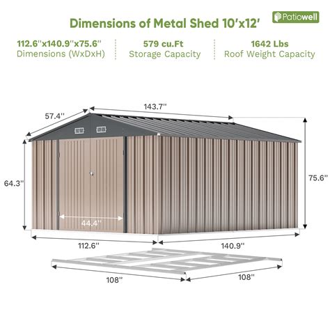 10x12 Metal Storage Shed Large Shed with Floor, Brown | Patiowell