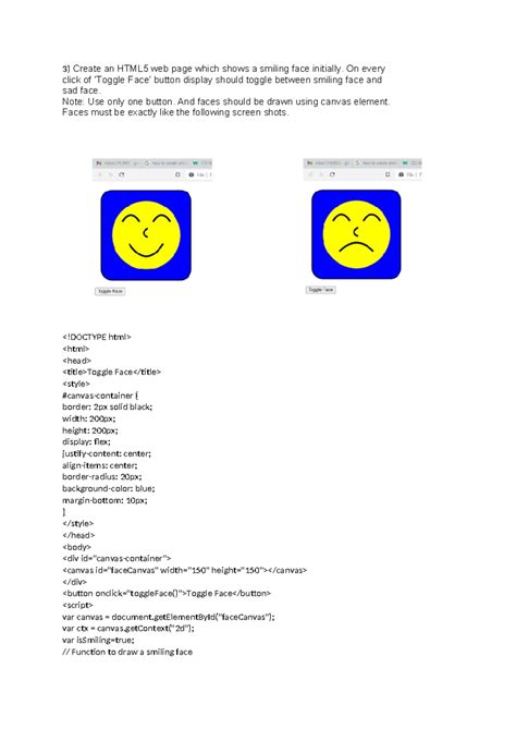 Toggleface - CMA Lab Program - Create an HTML5 web page which shows a ...