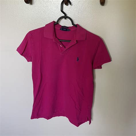 Polo Ralph Lauren hot pink collared shirt Size... - Depop