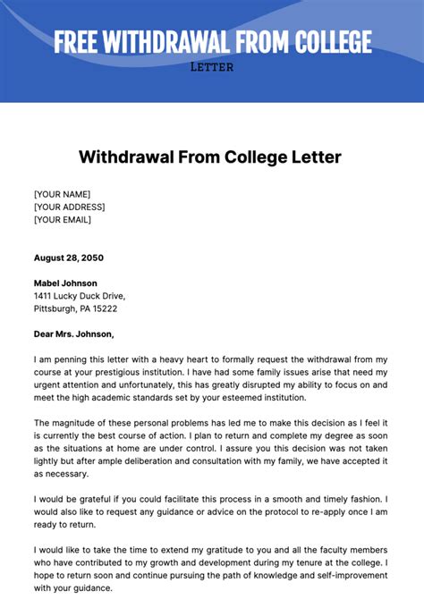 Free University Withdrawal Letter Template to Edit Online