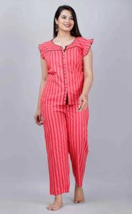 Blackoont Women Striped Red, Pink Top & Pyjama Set Price in India - Buy ...
