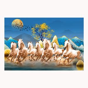 Seven Running Horses Vastu Poster Sparkle Coated Self Adhesive Fine Art ...