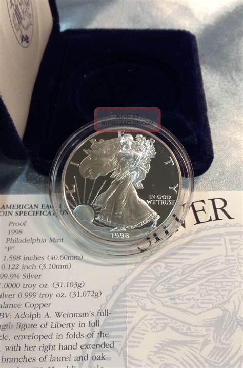 1998 - P Proof Silver American Eagle - 1 0z. Silver Coin - - W/box ...