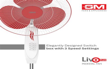 Buy GM Livo Plus 400 mm NS Pedestal Fan (Burgundy) Online at Low Prices ...