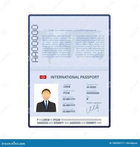 空白护照模板和机票 具有个人数据示例页的国际护照 矢量图库插图 向量例证 - 插画 包括有 平面, 控制: 180182075