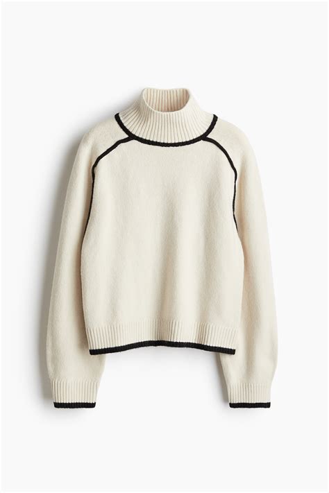 Mock Turtleneck Sweater - Cream/black - Ladies | H&M US