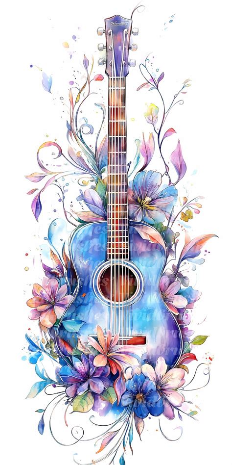 4 Clipart floral guitare | PNG 300 DPI | 6 000 x 12 000 pixels ...