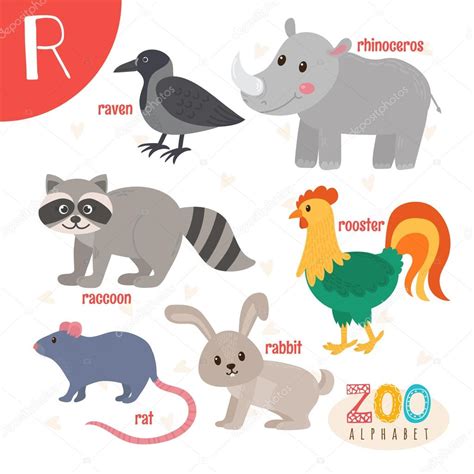 Letra R. Lindos animales. Divertidos animales de dibujos animados en ...