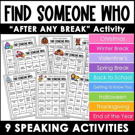 Find Someone Who - Holiday Speaking Activities for After ANY Break ESL ...