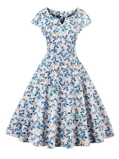 [41% OFF] 2021 Retro Style Butterfly Print Dress In WHITE | DressLily