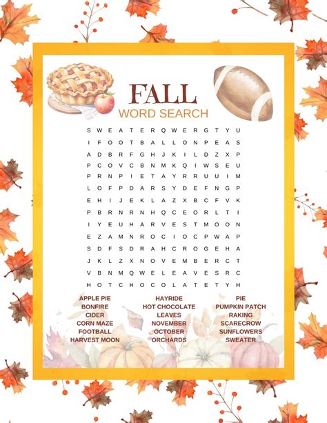 Fall Word Search | Autumn Word Search | Fall Printable Game | Fall ...