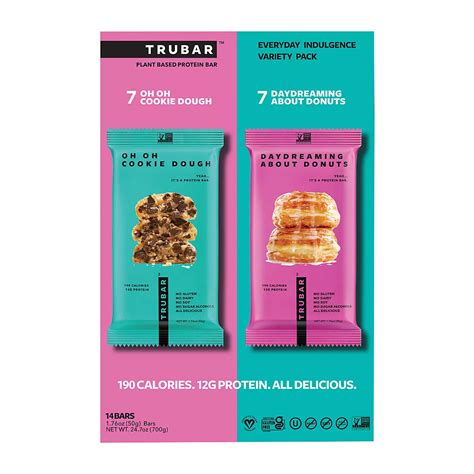 Trubar Plant Based Protein Bar Variety Pack, Cookie Dough & Donut, 14 ...
