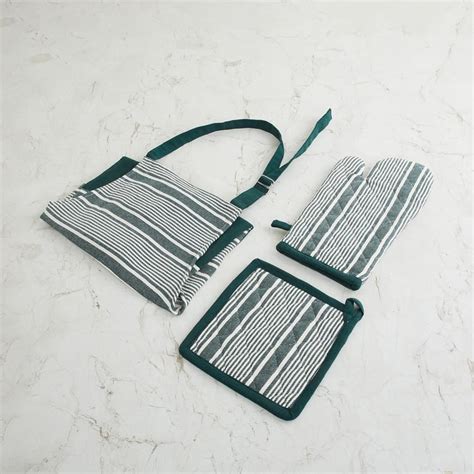 Buy Retrieve Stripes Green Cotton Kitchen Linen Set - Set Of 3 from ...