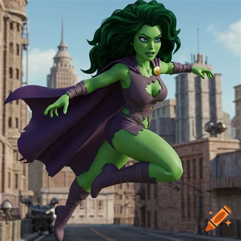 Pixar-style She-Hulk superhero with green skin, black hair, and blue ...