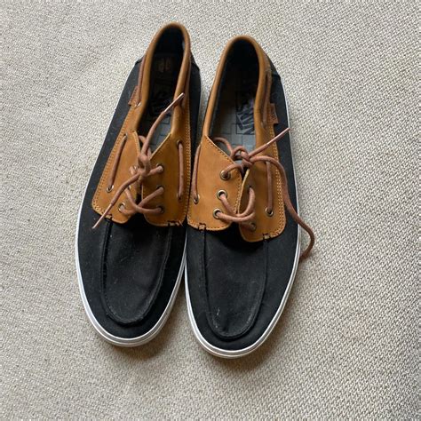 Black and tan leather Vans boat shoes #skater - Depop