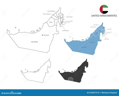 4 Style of United Arab Emirates Map Vector Illustration Have All Province and Mark the Capital ...