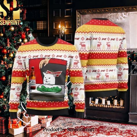 Budweiser Beer Cat Meme Ugly Christmas Sweater