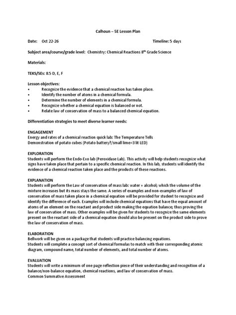 Image result for Chemical Reaction Lesson Plan