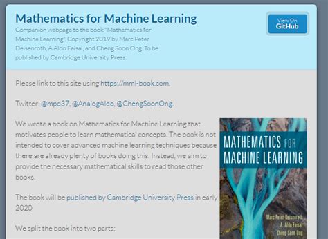 Image result for Mathematics for Machine Learning Book