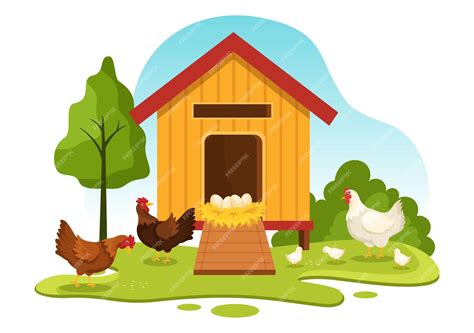 Premium Vector | Poultry farming with chicken and egg farm on green ...