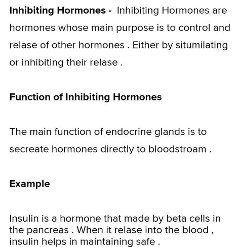 What are inhibiting hormones? their functions in our body...nd examples ...