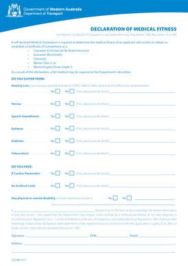 Fillable Online transport wa gov DECLARATION OF MEDICAL FITNESS ...