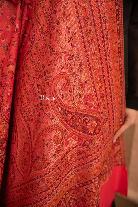 Pashtush Faux Pashmina Shawl, Jamawar Paisley Design, Dark Pink ...