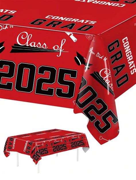 1 szt. Motyw ukończenia szkoły PE czerwony obrus, 2025 Graduation ...