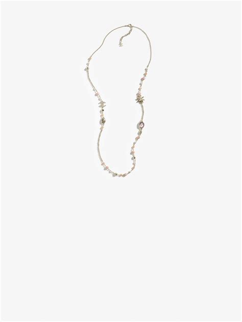 Long necklace - Metal, natural stones, glass, strass, gold, pink ...