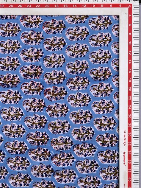 Blue Flower Booti Plant Motif Cotton Cambric Sanganeri Block Printed Fabric