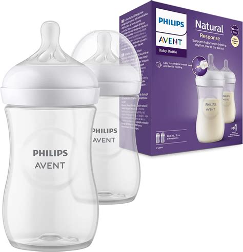 Philips Avent Natural Response Baby Bottle - 2 x 260ml Baby Milk Bottle ...