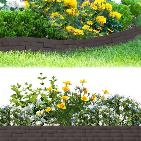 LILIIN 5m 10m Garden Palisade Bed Edging Made Of Plastic In Stone Look ...