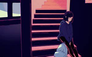 Wallpaper girl, stairs, anime, art hd, picture, image