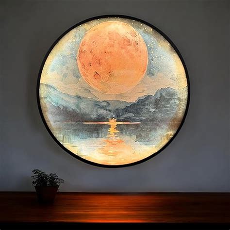 PAINTINGMANTRA Full Moon Scenic View Night Wall Lamp Painting with ...