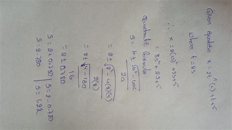 The displacement is given by x = 2t^(2) +t +5, the acceleration at t ...