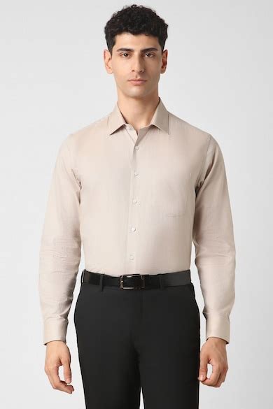 Buy Men Beige Slim Fit Solid Full Sleeves Formal Shirt Online ...