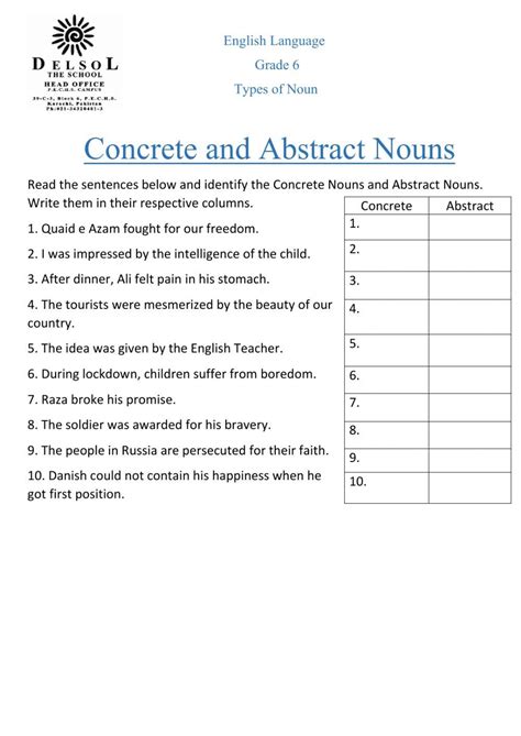 Image result for Abstract Noun Exercise