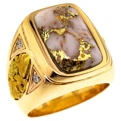 Customizable Natural Gold in Quartz, Gold Nugget, and Diamond 18kt Gold ...