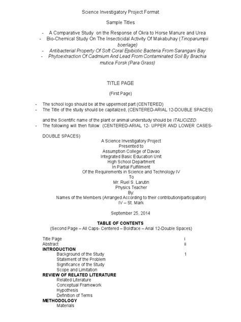 Image result for Format for Science Project