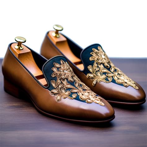 Brown Leather Embroidery Work Peshawari Loafers | Wedding Shoes for Gr ...