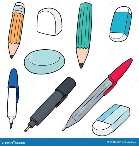 Set Pencil With Eraser, Fountain Pen Nib, Microscope And Computer ...