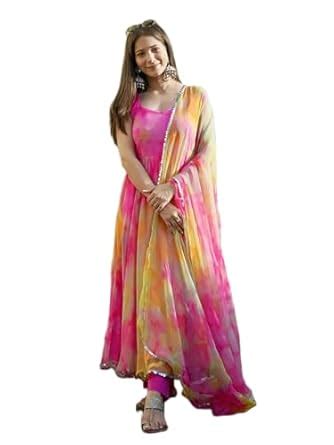 Buy ODETTE Women Multi Color Organza Printed Stitched Gown for The Size ...